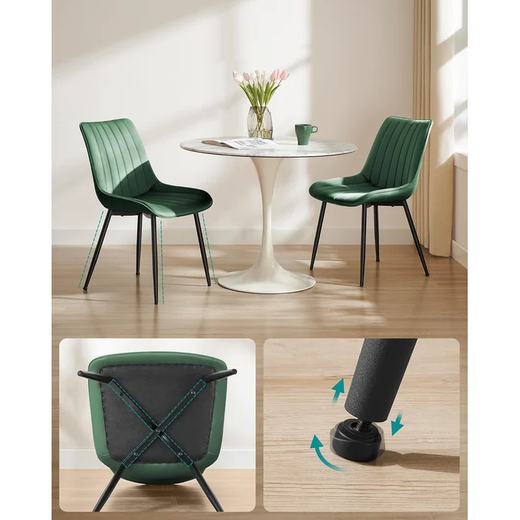 SONGMICS Esszimmerstuhl 2er Set, Küchenstuhl, Samt,Polsterstuhl, bis 120 kg belastbar, Stahlbeine, Gebogene Rückenlehne, für Esszimmer, Küche, grün-tintenschwarz LDC090C01 – Bild 6
