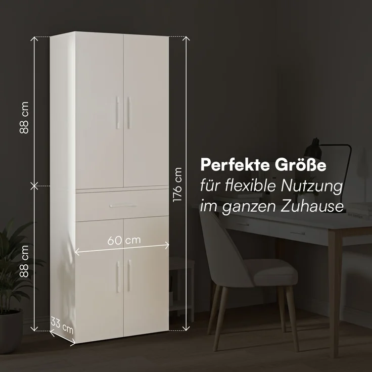 Bellamio 'Apol' Mehrzweckschrank, weiß, 176x33x60 cm, Aktenschrank mit Schublade und 5 Ablagefächern – Bild 9