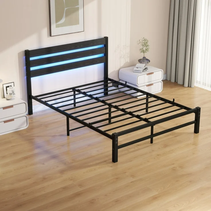 Homerecommend Metallbett 140x200 cm, Doppelbett und Jugendbett, mit MDF-Kopfteil, RGB-LED-Beleuchtung und 2 USB-Anschlüssen, Schwarz – Bild 9