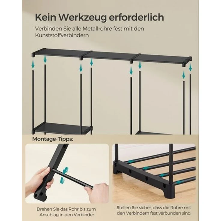SONGMICS Kleiderschrank offen, Kleiderständer, Kleiderstange, Garderobe, 5 Hängefächer, viel Platz, für Schlafzimmer, Wohnzimmer, 205 x 43 x 166 cm – Bild 3