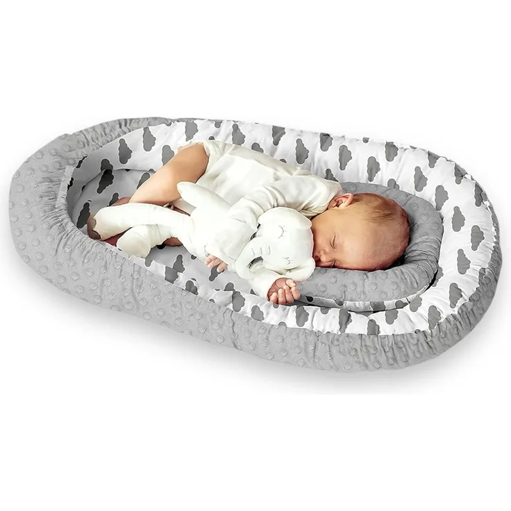 Multifunktionale Kuschelnest Babynest Kokon für Babys und Säuglinge, Nestchen, Reisebett, 100 Prozent Baumwolle, antiallergisch schön gepolstert mit Namen und Datum bestickt, ideal als Geschenk