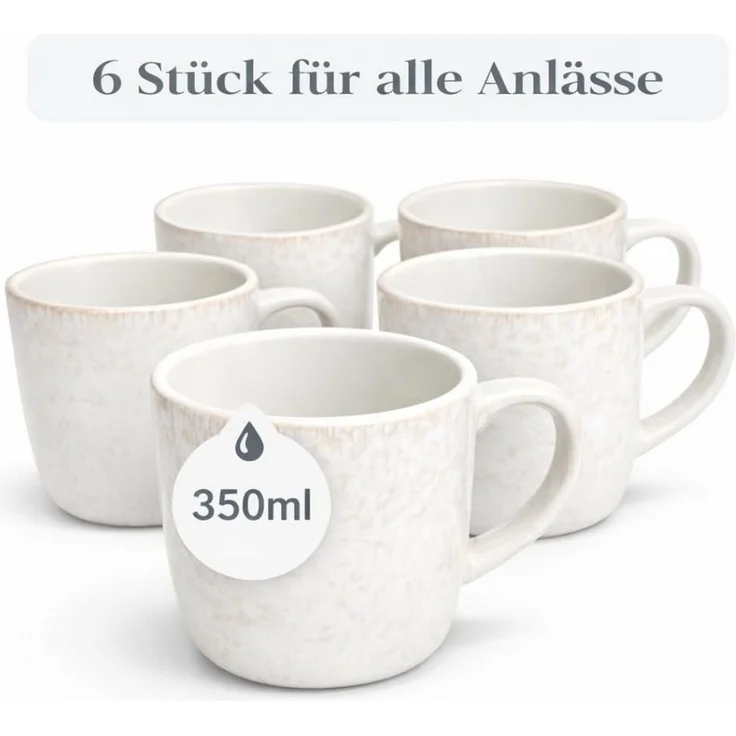 PURE LIVING INTERIOR DESIGN Geschirr-Set Ibiza Becher, 6er-Set, 350 ml, Beige, Steingut (6-tlg), 6 Personen, Steingut – Bild 3
