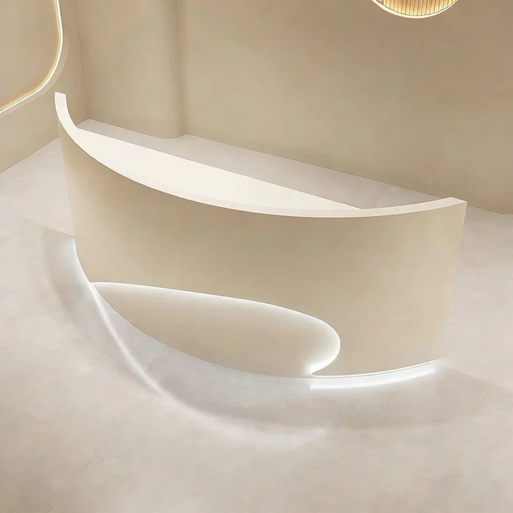 Muxing Empfangstheke mit LED-Beleuchtung, MDF, stabil & langlebig (1-St), sofort einsatzbereit, für Gewerbe & Praxis, 220×100 ×60, Beige – Bild 2