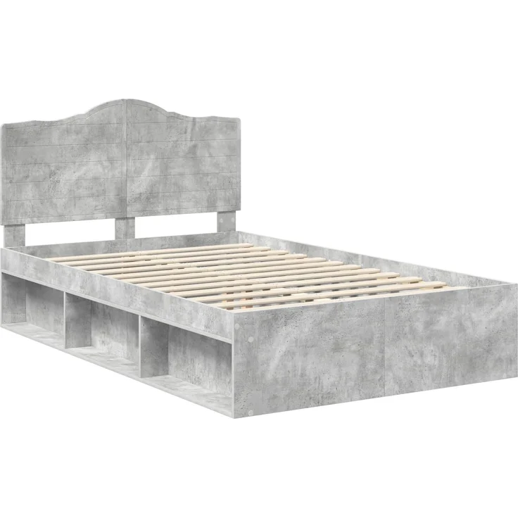 vidaXL Bettrahmen Beton Grau 135 x 190 cm Massives Kiefernholz 3413320 – Bild 3