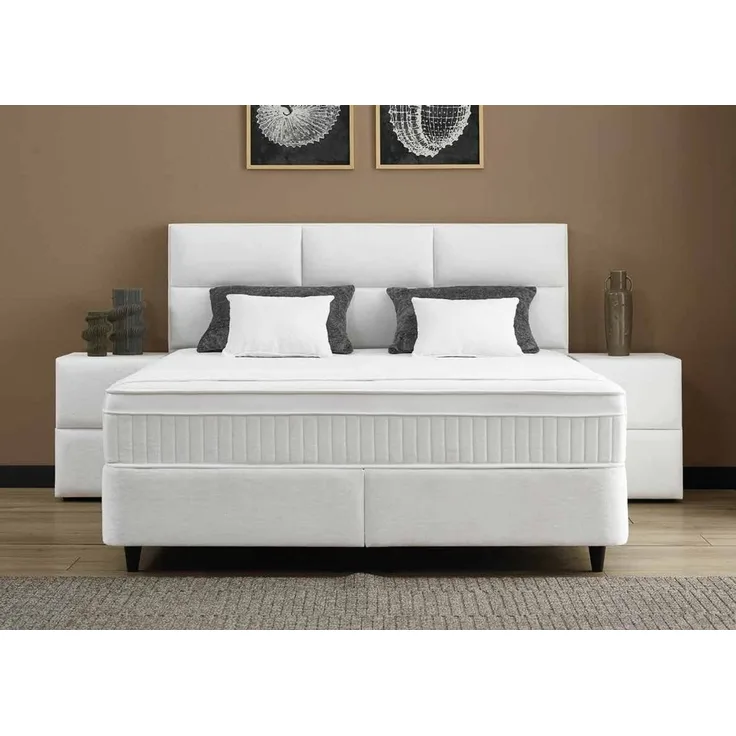 Casa Padrino Luxus Boxspringbett mit Kopfteil in Feldoptik Weiß 90 x 200 cm - Luxus Schlafzimmer Möbel