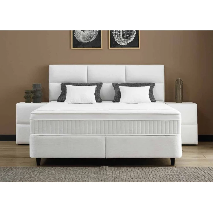 Casa Padrino Luxus Boxspringbett mit Kopfteil in Feldoptik Weiß 90 x 200 cm - Luxus Schlafzimmer Möbel
