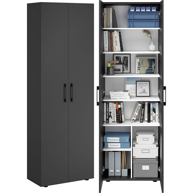 Bellamio 'Apol' Mehrzweckschrank, schwarz, 176x33x60 cm, Aktenschrank mit 8 Ablagefächern – Bild 1