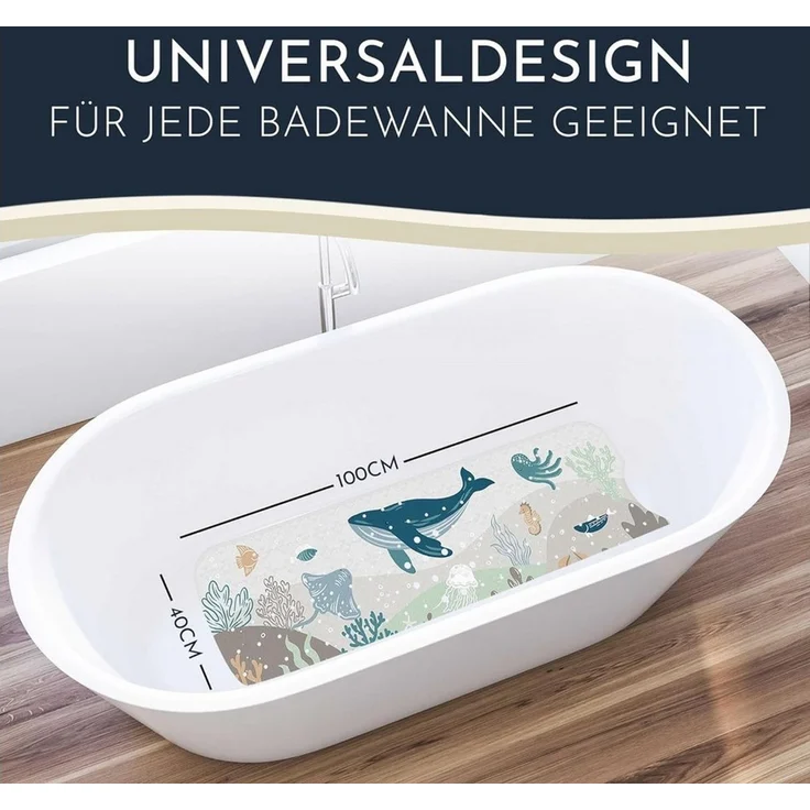Homerella Badematte rutschfest Kinder - 100% BPA frei Inkl. 2 Haken zum Aufhängen 100x40cm, Antirutschmatte Badewanne Baby hautsensitiv & schimmelresistent, Badewannenmatte rutschfest & waschbar – Bild 2