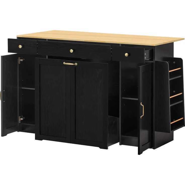 Sideboard 136x65x90 cm mit 3 Schubladen und 2 Türen – MDF, Schwarz und Natur – Bild 7