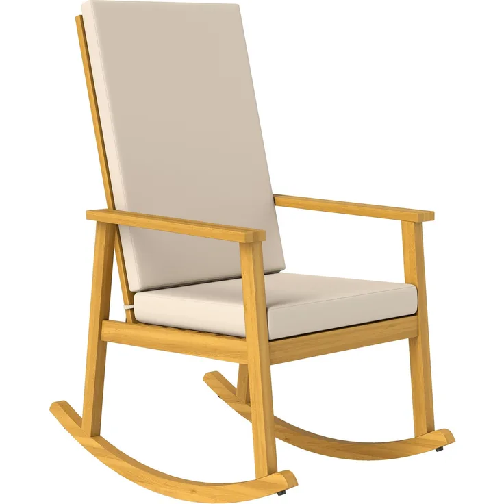 Schaukelstuhl aus Akazienholz Schaukelsessel mit hoher Rückenlehne Kissen bis 160 kg 60 x 89 x 107 cm Beige--Beige--107x60x89cm--YOUDENOVA