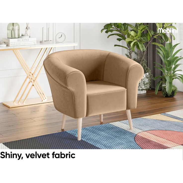 MEBLINI Mini Sofa Set 3-1-1 für Wohnzimmer - Mini Lounge für fünf Personen - Küchensofa - Sofa Klein - Sitzgarnitur - Polstergarnitur - Sofagarnituren - EMILIA - 3+1+1 - Beige Samt – Bild 4