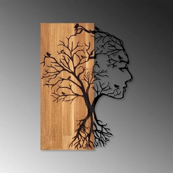Wallity 'Woman Face' Dekoratives Wandaccessoire aus Holz, Walnuss / Schwarz, 58 x 43 cm – Bild 5