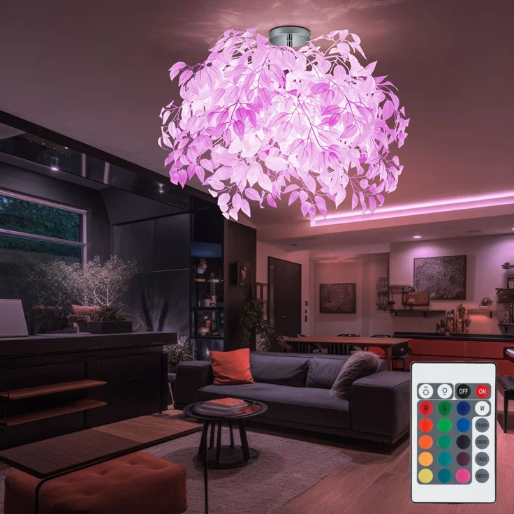 RGB LED Deckenleuchte, Metall Chrom, Blumen, 70 cm – Bild 2