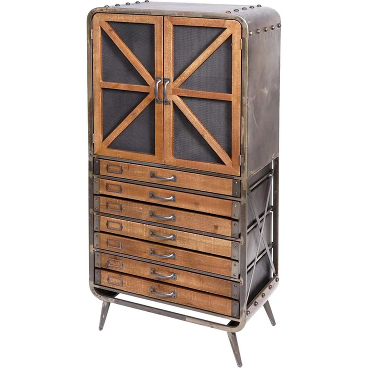 Wohnzimmer-Set HWC-F91, TV-Rack Kommode Highboard Hochschrank, Industrial Tanne Holz Metall, braun-schwarz – Bild 7