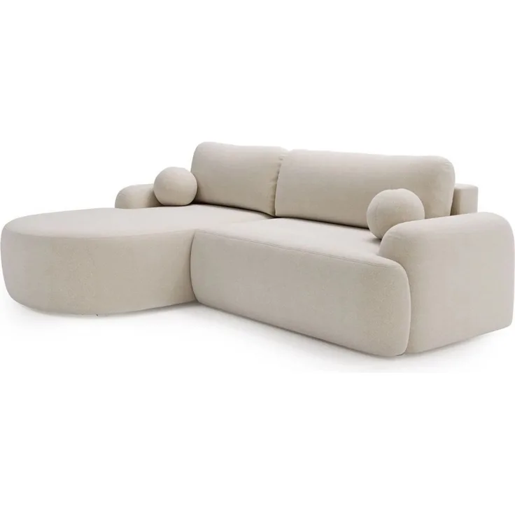 GrainGold Ecksofa L-Form AURIO mit Schlaffunktion und Bettkasten - Creme, Links, Wellenfedern, T30-Schaum