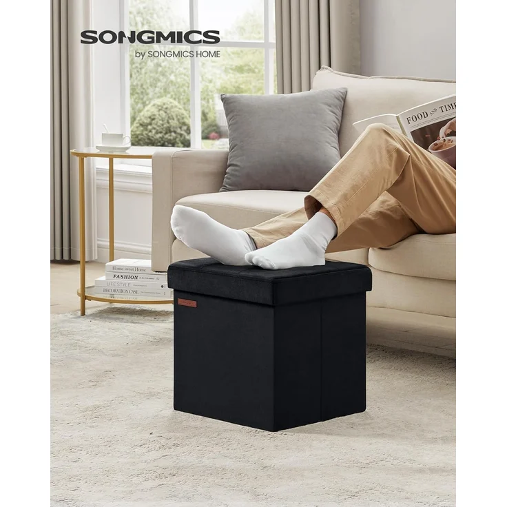 Songmics Sitztruhe mit Stauraum, Samt tintenschwarz, 38 x 38 x 38 cm – Bild 2