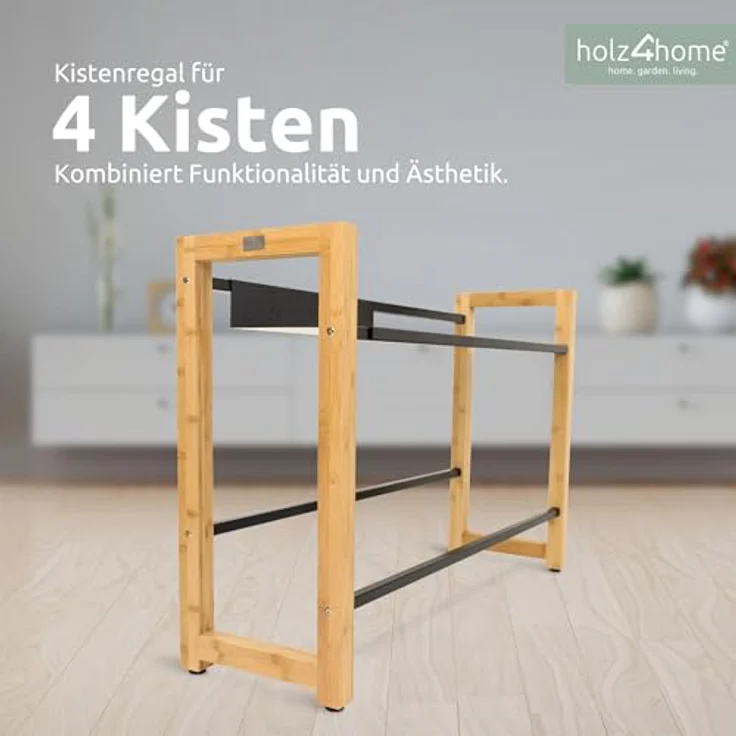 Getränkekistenregal inkl. Ablage - Bambus / Schwarz - 4 Kisten – Bild 4