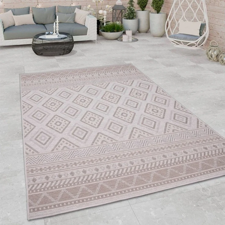 Paco Home In-& Outdoor Teppich Balkon Terrasse Küchenteppich Modernes Boho Ethno Muster, Grösse:160x220 cm, Farbe:Beige 2 – Bild 5