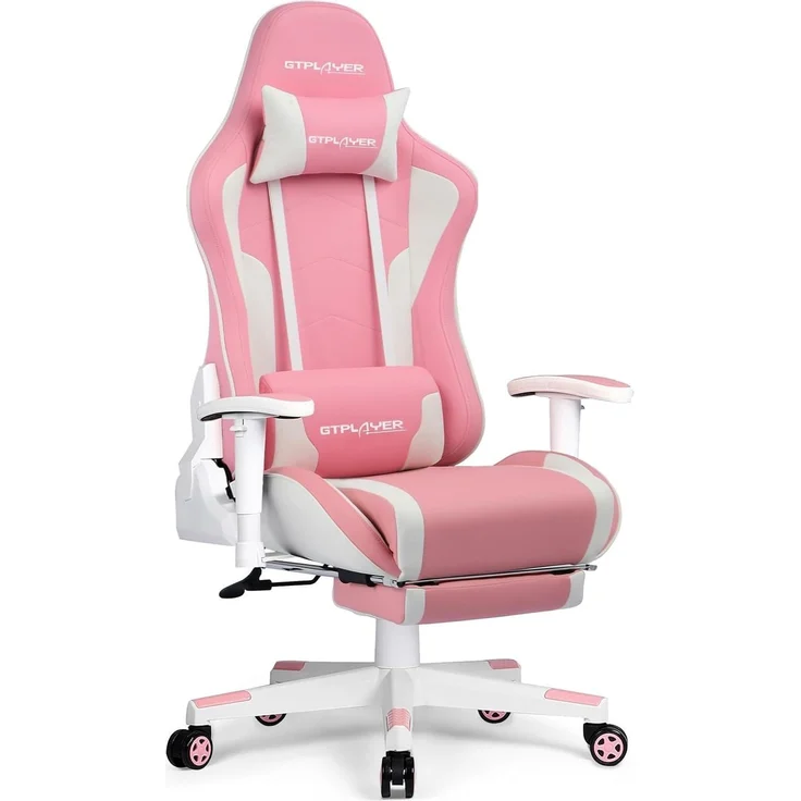 GTPLAYER Gaming Stuhl Gamer Stuhl mit Fußstütze Bluetooth Lautsprecher Ergonomischer Bürostuhl Computerstuhl Schreibtischstuhl PC Stuhl mit verstellbare Rückenlehne 150 kg Belastbarkeit pink – Bild 1