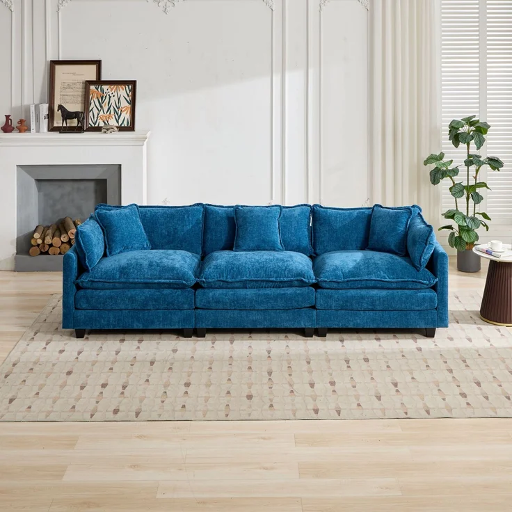 ZUBALIYA Sofa mit LED - Beleuchtung, mit Chenille - Bezug, mit Cordbezug, modular aufgebaut, aus Chenille, für Wohnzimmer und Apartments – Bild 3