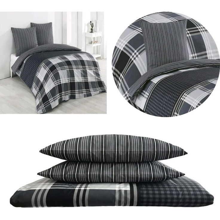 Buymax Bettwäsche Wendebettwäsche, Bettbezug-Set, 100% Baumwolle Renforce, 3 teilig, 200x200 cm, Reißverschluss, hochwertig, Grau, Anthrazitgrau – Bild 2