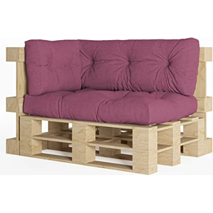 chilly pilley Palettenauflage Schaumflocken palettenkissen Palettenpolster Palettenmöbel Palettensofa Rückenlehne Sitzkissen Seitenkissen Set (3er Set Violett) – Bild 2