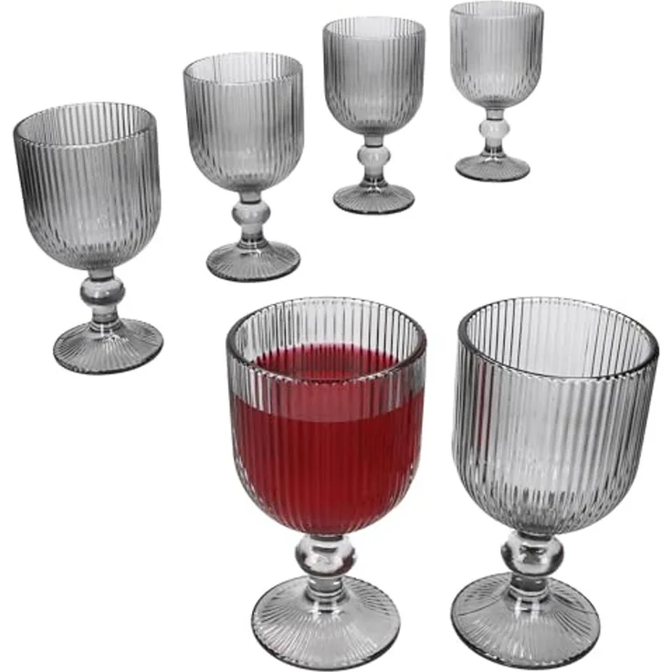 MamboCat Weinglas Agata 6x Weingläser grau 240ml Glas Relief Weißwein-Kelch Rotwein, Glas