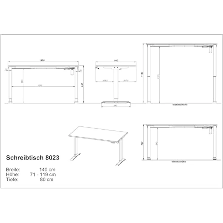 Germania Schreibtisch 8023-641, in Navarra-Eiche-Nb./Silber, elektr. höhenverstellbar, 140 x 119 x 80 cm (BxHxT) – Bild 3
