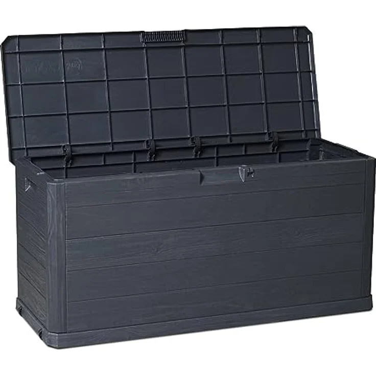 XXXL Kissenbox, Anthrazit, rollbar, UV-beständig, absperrbar, 117x56x45 cm, Kunststoff, Holz, 1 Fächer, 280 Liter – Bild 2