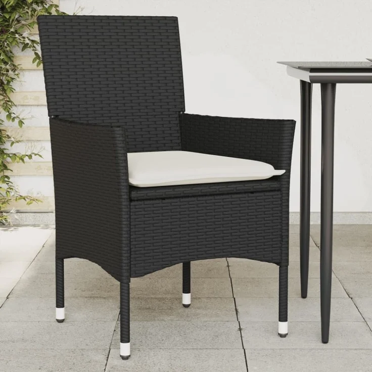 vidaXL Gartenstühle mit Kissen 2 Stk. Schwarz Poly Rattan 368108