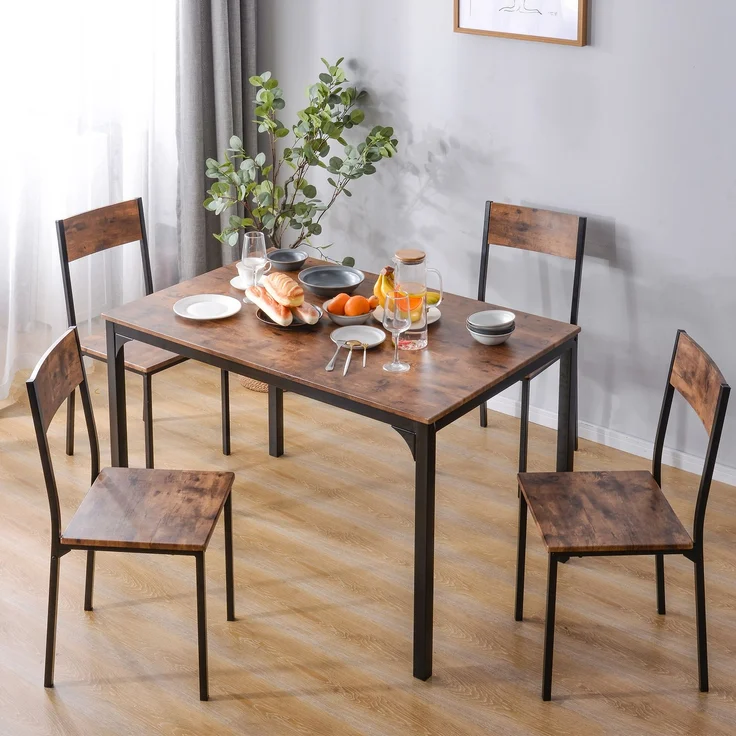 Sitzgruppe, Esszimmergruppe Esstisch mit 4 Stühlen, für Balkon & Esszimmer & Wohnzimmer, Vintagebraun--Braun--115x71.5x8.2cm--YOUDENOVA – Bild 4