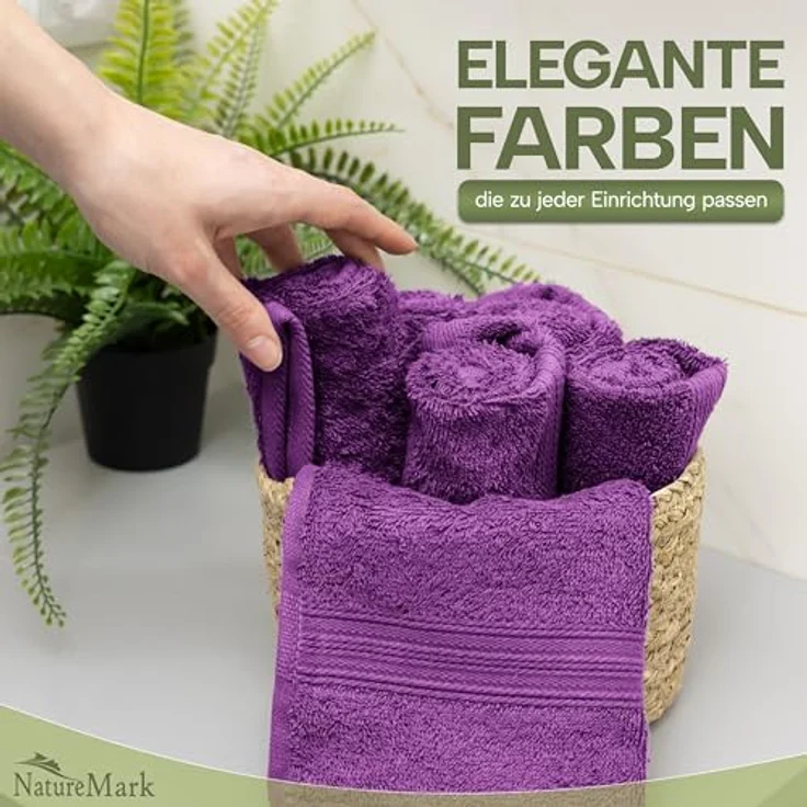 NatureMark Gästetücher – 12er Pack (30x50 cm), 100% Baumwolle, Oeko-Tex Zertifiziert, weich, saugfähig und pflegeleicht – Für Bad, Gäste & Spa – Lila – Bild 3