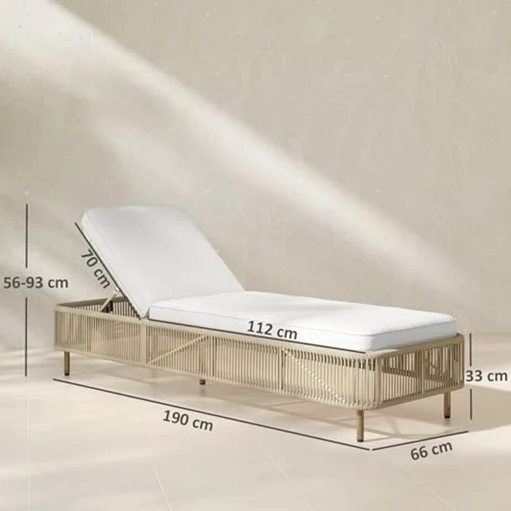 Outsunny Gartenliege Poly Rattan Sonnenliege, UV-beständige Relaxliege, 1 St, Outdoor Rattan Liege, 5-fach verstellbare Rückenlehne – Bild 3