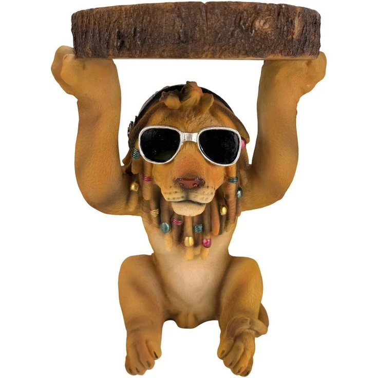 Online-Fuchs Beistelltisch Löwe mit runder Baumscheibe in Holz Optik - cooles modernes Design (in 2 verschiedenen Größen erhältlich, wetterfest), auch zu verwenden als Nachttisch, Gartentisch oder als Blumenerhöhung – Bild 2