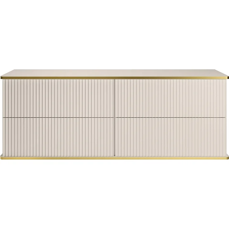 Vente-unique - Waschbeckenunterschrank hängend mit Rillendekor und Goldborte, 4 Schubladen - Beige - 150 cm KELIZA – Bild 3