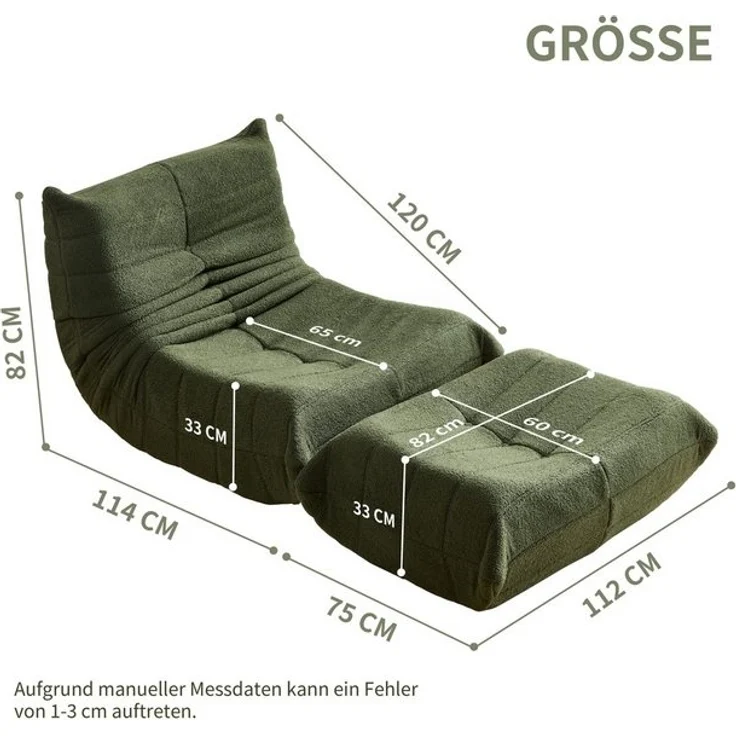 STILVORA Sitzsack Relaxsessel Indoor-Lazy Sofa mit Fußstütze & Hochelastischer Schwamm – Bild 4