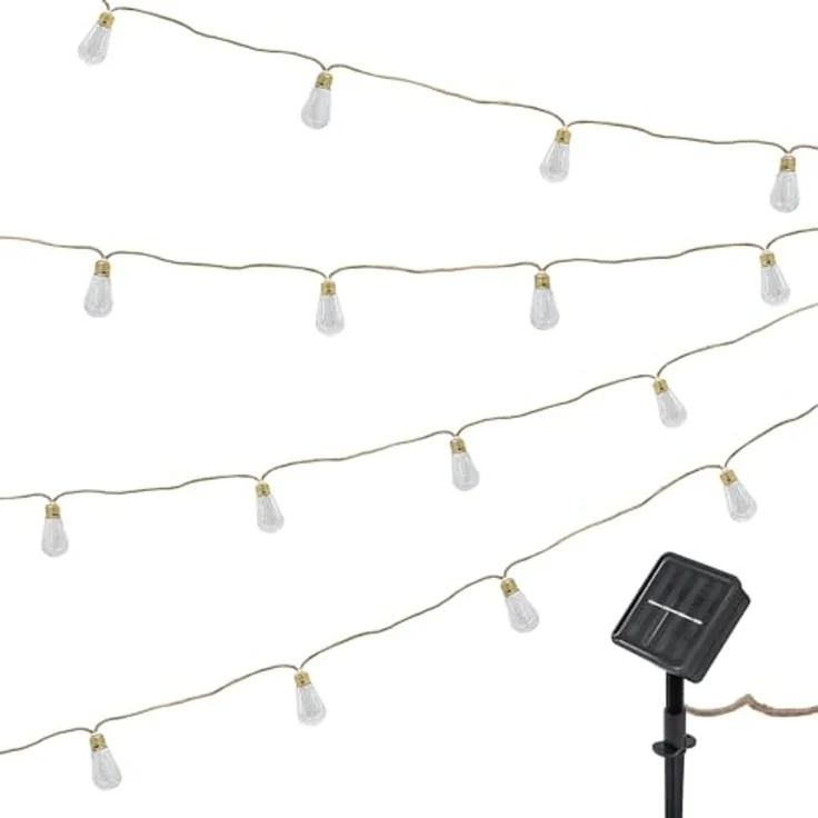 Spetebo Lichterkette Vintage LED Solar Lichterkette, 16-flammig, Garten Deko Beleuchtung mit transparenten Lampen an Naturkordel – Bild 5
