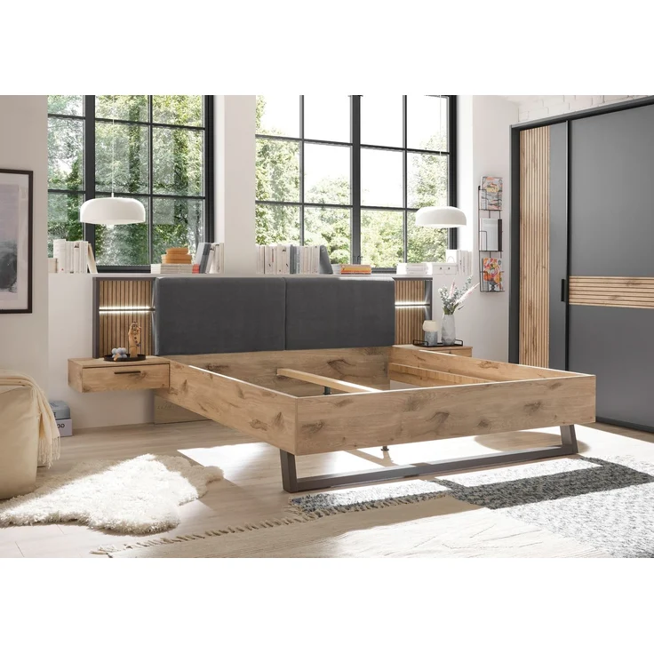 Bettanlage >Daria< Liegefl. 180x200cm, Viking Oak / Graphit - 297,6x98,8x222,4cm (BxHxT) – Bild 7