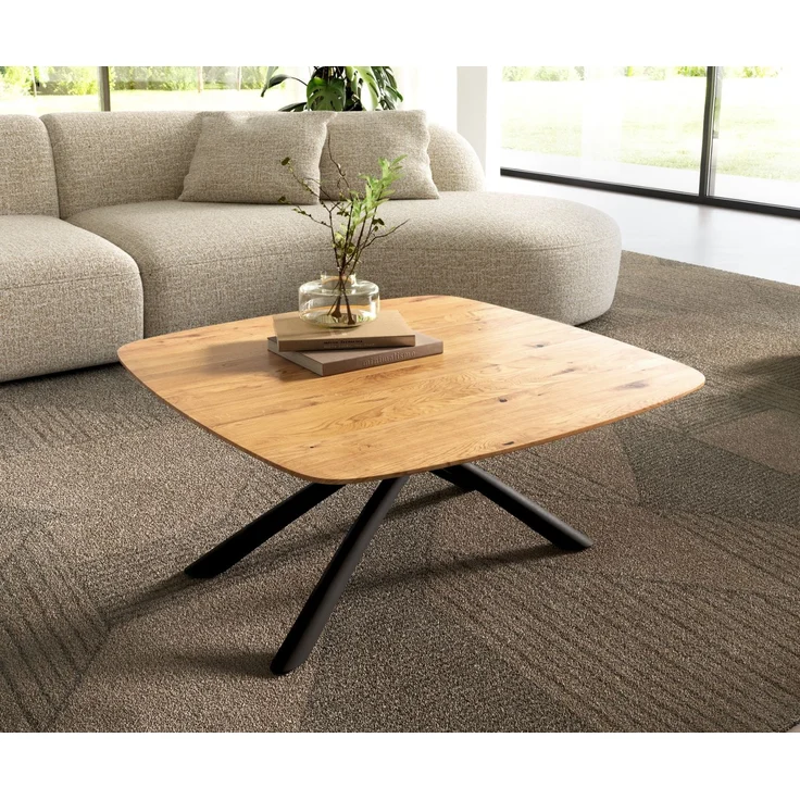Couchtisch Edge Boot 90x90 cm Eiche Natur Schweizer Kante Sarity Metall Schwarz – Bild 1