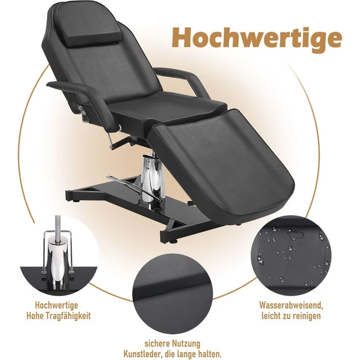 HOME NATURE WOHNKONZEPT Kosmetikliege hydraulisch, klappbare 3-Zonen Massageliege, Tattoo Liege 182x81x64 cm, Schwarz – Bild 5