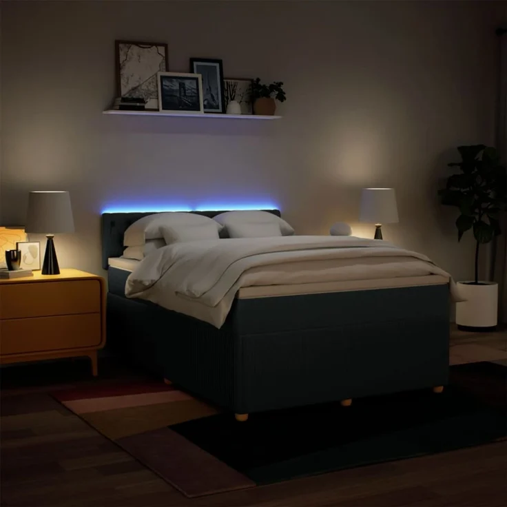 vidaXL Boxspringbett mit Matratze Blau 140x190 cm Stoff 3289764 – Bild 5