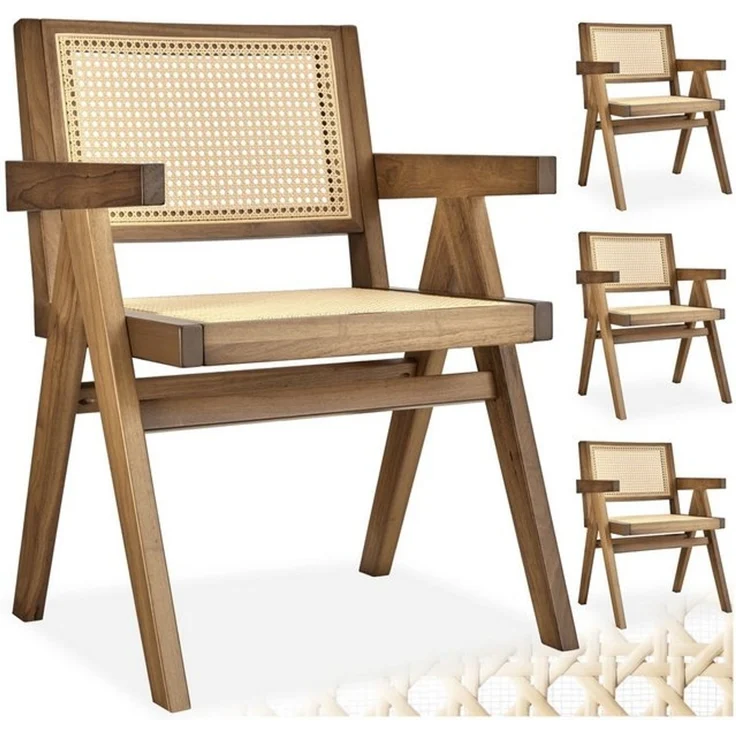 tectake Esszimmerstuhl Holzstuhl Lissy mit Wiener Geflecht im Boho-Stil (Set, 4 St), Breite Rückenlehne und bequeme Sitzfläche mit Armlehnen – Bild 4