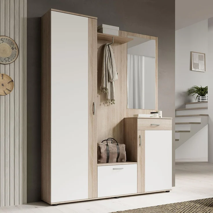 Garderobe PATENT Spiegel Sonoma Eiche und weiß 3-teilig – Bild 2