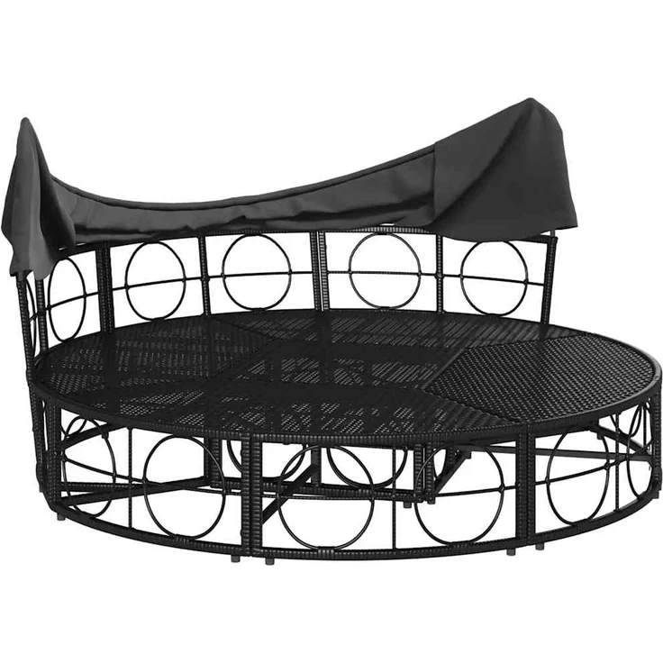 vidaXL Outdoor-Loungebett mit Dach und Kissen Schwarz Poly Rattan 4108234 – Bild 4
