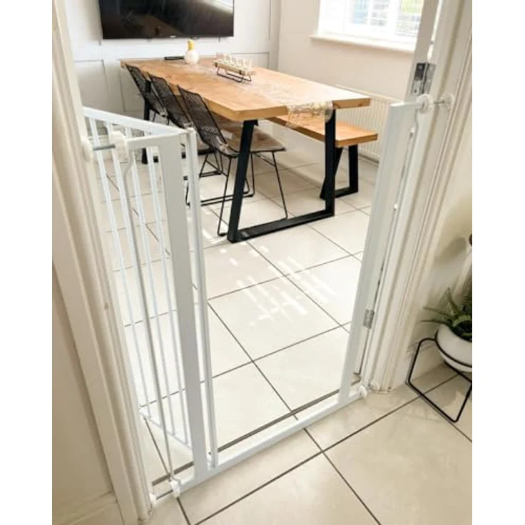 Bettacare Extra hoher Sicherheitsgitter für Kinder und Hunde, 113.8cm - 121.4cm, Weiß, Extra hohes Babygitter von 104cm Höhe, Druckmontage-Sicherheitsgitter für Treppen – Bild 9