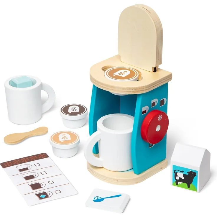 Melissa & Doug Aufbrühen und Servieren Kaffeemaschinen-Set aus Holz | Rollenspiel | Holzspielzeug | 3+ | Geschenk für Jungen oder Mädchen