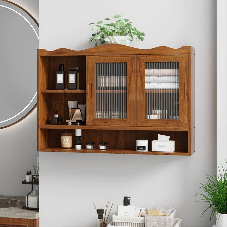FANNOU Hängeschrank Retro 2-türiger Schiebeschrank, 90 x 60 x 20 cm Wandschrank für Eingangsbereich, Küchen – Bild 2