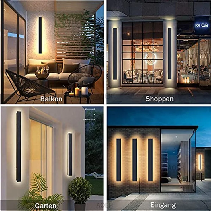 AOEH Lange Wandleuchte Villa, schwarze LED Außenlampe, wasserdicht IP65, 115cm/40W, warmes Licht für Innen- und Außenbereich – Bild 4