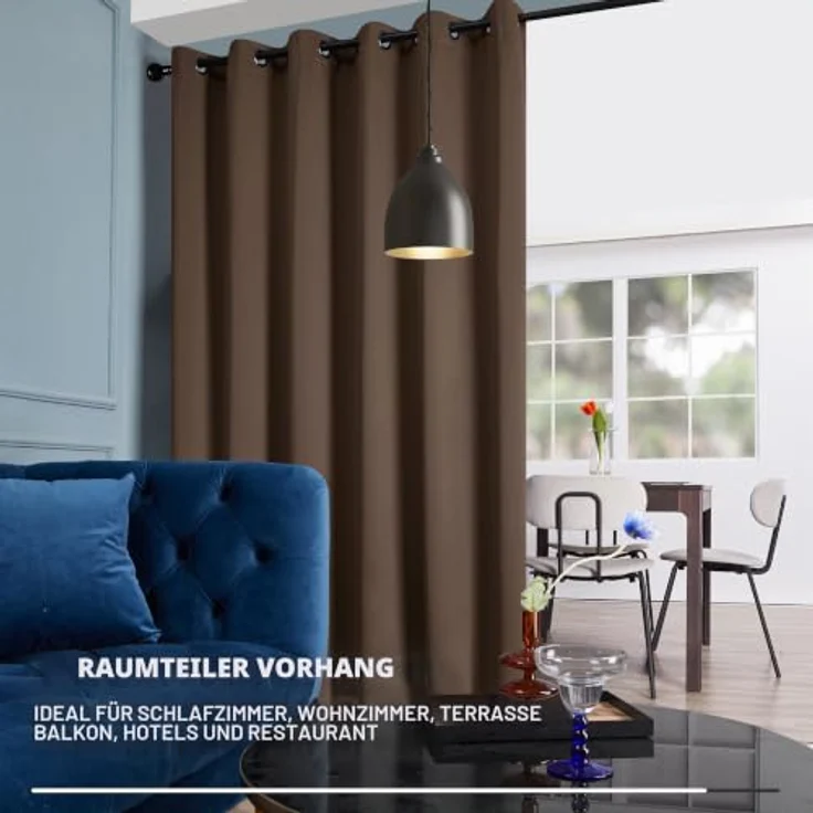 Deconovo Gardinen Schlafzimmer Blickdicht Thermovorhang mit Ösen Braun | 1 Stück, H270 x B200 cm, Verdunkelungsvorhang Hitzeschutz, Sichtschutz für Wohnzimmer, Blackout Curtain, UV-Schutz, Vorhänge – Bild 4