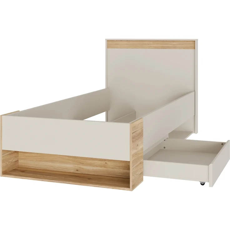 Stauraumbett >WEXLIN< in Sand / Mauvella Eiche Dekor - 100x96,3x210,8cm (BxHxT) – Bild 3